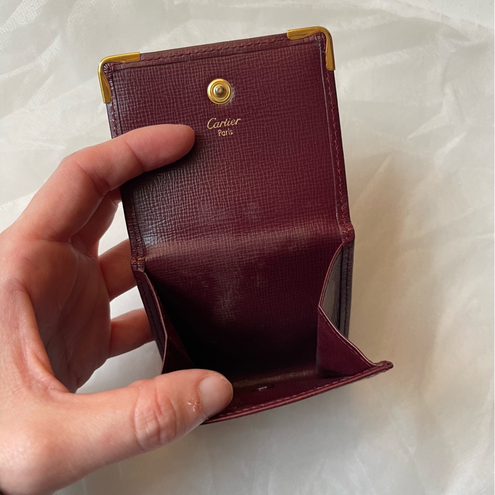 Cartier Leather Coin Purse Snap Jewelry Pouch Bordeaux Gold Hardware Vintage - Picture 4 of 6